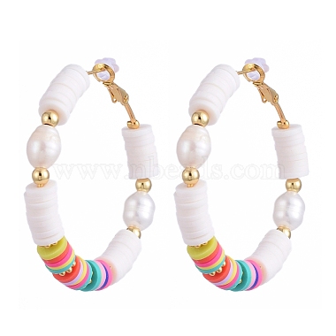 Boucles d'oreilles créoles heishi en laiton de style femmes de basket-ball(EJEW-JE04086)-2