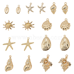 18Pcs 9 Styles Ocean Series Alloy Pendants, Golden, Mixed Shapes, 17~31.5x8.5~22.5x2~12.5mm, Hole: 1.3~2.5mm, 2pcs/style(FIND-UN0007-28)