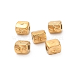 304 Stainless Steel Beads, Cuboid with Lightning, Ion Plating(IP), Real 18K Gold Plated, 4.5x4x3mm, Hole: 1.2mm(STAS-D204-05G)