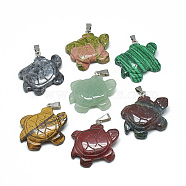 Natural & Synthetic Mixed Stone Pendants, with Stainless Steel Snap On Bails, Tortoise, 41~43x35~37x7~10mm, Hole: 6x4mm(G-T091-M)