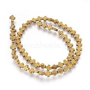 Electroplated Non-magnetic Synthetic Hematite Beads Strands, Frosted, Cross, Golden Plated, 6x6x2.5mm, Hole: 1mm, about 65pcs/strand, 15.94 inch(40.5cm)(G-P392-B09)