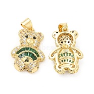 Brass Micro Pave Cubic Zirconia Pendants, Bear Charm, Golden, Sea Green, 21x15x5mm, Hole: 4x3mm(KK-H441-05D-G)