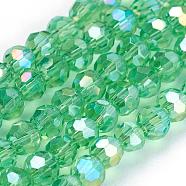 Faceted(32 Facets) Round Electroplate AB Color Plated Glass Beads Strands, Light Green, about 3mm in diameter, hole: 1mm, 100pcs/strand(X-EGLA-D021-33)