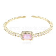 Cubic Zirconia Rectangle Open Cuff Bangle, Real 18K Gold Plated Brass Jewelry for Women, Pearl Pink, Inner Diameter: 1-3/4x2-1/4 inch(4.6x5.6cm)(BJEW-G651-05G-01)