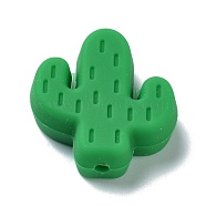 Silicone Focal Beads, Chewing Beads For Teethers, Cactus, Dark Green, 25x23x8mm, Hole: 2.3mm(SIL-C002-01H)