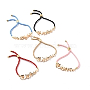 Brass Flower Link Slider Bracelets, Adjustable Nylon Cord Bracelet for Women, Mixed Color, 11 inch(28cm)(BJEW-JB09112)