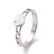 Crystal Rhinestone Heart with Word Love Finger Ring, 304 Stainless Steel Jewelry for Women, Stainless Steel Color, US Size 6~9 1/4(16.5~19.1mm)(RJEW-D120-06P)