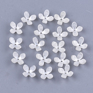 Cellulose Acetate(Resin) Bead Caps, 4-Petal, Flower, White, 13x13x3mm, Hole: 1mm(KK-S161-05A)