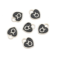 Alloy Enamel Charms with 12 Constellations, Heart, Black, Taurus, 12x14mm, Hole: 2mm, 10pcs/bag(ENAM-CJC0004-01F)