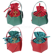 CHGCRAFT 4 Styles Christmas PU Leather Candy Bucket Tote, Christmas Apple Shaped Velvet Candy Drawstring Gift Bags with Deer Charms, Mixed Color, 14x15.3x0.25cm, Deer: 25~41x22~30x1~3mm, Hole: 1.5~3mm(ABAG-CA0001-17)