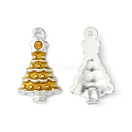 Alloy Enamel Pendants, Cadmium Free & Lead Free, with Rhinestones, Christmas Tree, Gold, Silver Color Plated, Gold, about 21mm long, 12mm wide, 4mm thick, hole: 1.5mm(BSAFH230-5)
