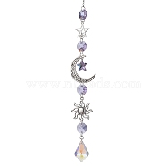 Glass Pendant Decorations, With Alloy Finding, Star with Moon, Lilac, 300mm(HJEW-TA00128-01)