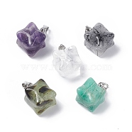 Natural Mixed Stone Pendants, Merkaba Star Charms, with Stainless Steel Color Plated 201 Stainless Steel Findings, 18~20x14~15x14~15mm, Hole: 8x3mm(G-C002-02)