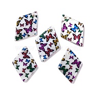 Natural Freshwater Shell Pendants, Butterfly Printed Rhombus Charms, Colorful, 21x14x2mm, Hole: 1.2mm(BSHE-S304-19B)