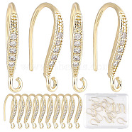 22Pcs Brass Micro Pave Clear Cubic Zirconia Earring Hooks, with Vertical Loops, Real 18K Gold Plated, 15x2mm, Hole: 1.2mm, Pin: 0.7mm(KK-CN0002-34)