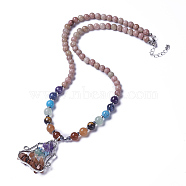 Natural & Synthetic Gemstone and Rhodochrosite Pendant Necklaces, 22.2 inch(56.5cm)(NJEW-G324-A01)