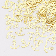 Brass Cabochons, Nail Art Decoration Accessories, Anchor, Golden, 4.5x4.5x0.1mm, Hole: 0.8mm, about 617pcs/5g(X-MRMJ-S033-019)