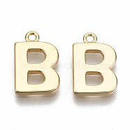 Brass Charms, Nickel Free, Letter, Real 18K Gold Plated, Letter.B, B: 13x9x1mm, Hole: 1.2mm(KK-N231-179B-NF)