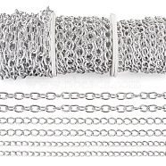 Pandahall 13M 3 Style Aluminium Cable & Textured Curb Chains, Unwelded, with Spool, Silver, 11~13.5x7.5~10x1.5~2mm(CHA-TA0001-20)