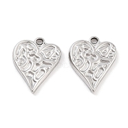 Non-Tarnish 304 Stainless Steel Pendants, Textured Heart Charm, Stainless Steel Color, 15x12.5x2mm, Hole: 1.4mm(STAS-P364-23P)