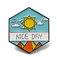 Hexagon Enamel Pins, Black Alloy Badge for Women, Word Nice Day, Star, 25x22x1.4mm(JEWB-K016-04EB-02)