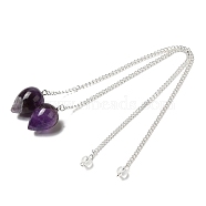 Natural Amethyst Dowsing Pendulums, with Silver Tone Iron Chains, Teardrop Pendant, 235mm, Hole: 1.7mm(G-R492-01S-11)