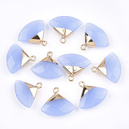Electroplate Natural White Jade Pendants, with Brass Findings, Faceted, Triangle, Dyed, Golden, Light Sky Blue, 17~18x19~20x6~7mm, Hole: 1.8mm(G-T112-04C)