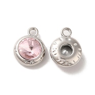 Glass Pendants, Rack Plating Platinum Alloy Findings, Nickel Free, Flat Round Charms, Pink, 15x11.5x6mm, Hole: 2mm(PALLOY-O106-21P-03)