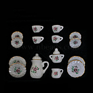 Mini Porcelain Tea Set, including 2Pcs Teapots, 5Pcs Teacups, 8Pcs Dishes, for Dollhouse Accessories, Pretending Prop Decorations, Rose Pattern, 121x86x25mm, 15pcs/set(BOTT-PW0001-213A-02)