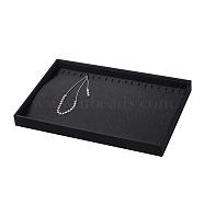 Wood Necklace Displays, Rectangle, Cover with Cloth, Black, 35x24x3cm(NDIS-G005-01)