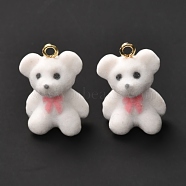 Flocky Resin Pendants, with Alloy Findings, Bear, White, 22x15x12mm, Hole: 2mm(RESI-G019-02D)
