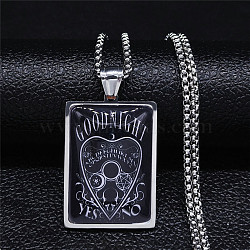 304 Stainless Steel Necklaces, with Glass Pendant, Rectangle with Heart, Stainless Steel Color, 23.23 inch(59cm)(NJEW-P293-10P)