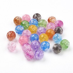 Transparent Crackle Acrylic Beads, Round, Mixed Color, 11.5~12x11mm, Hole: 2mm(X-MACR-E025-24-12mm)