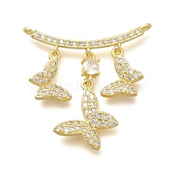 Brass Micro Pave Clear Cubic Zirconia Butterfly Connector Charms, Rack Plating, Long-Lasting Plated, Lead Free & Cadmium Free, Real 18K Gold Plated, 32x32.5x3.5mm, Hole: 1.4mm(KK-M309-24G)