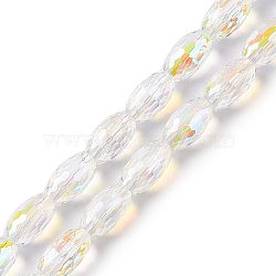 AB Color Plated Transparent Electroplate Beads Strands, Faceted, Oval, White, 10x6mm, Hole: 1.2mm, about 60pcs/strand, 24.02''(61cm)(EGLA-H104-05D)