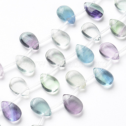 Natural Fluorite Beads Strands, Top Drilled Beads, Teardrop, 14~14.5x10~10.5x6mm, Hole: 0.8mm, about 13~14pcs/Strand, 7.87 inch~8.46 inch(20~21.5cm)(G-L527-11B)