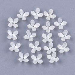 Cellulose Acetate(Resin) Bead Caps, 4-Petal, Flower, White, 13x13x3mm, Hole: 1mm(KK-S161-05A)