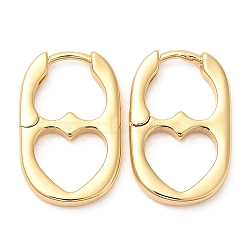 Rack Plating Brass Oval with Heart Hoop Earrings, Lead Free & Cadmium Free, Real 18K Gold Plated, 20x13x2.5mm(EJEW-D064-09G)