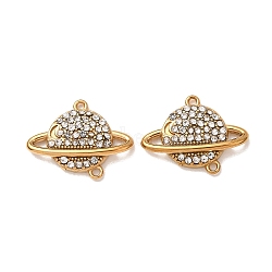 304 Stainless Steel Rhinestone Connector Charms, Ion Plating(IP), Planet Shape Links, Real 18K Gold Plated, Crystal, 14x18x3mm, Hole: 1mm(STAS-L318-22G-02)