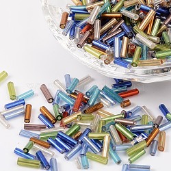 Glass Bugle Beads, Silver Lined, Mixed Color, 4~4.5x2mm, Hole: 1mm, about 450g/bag, 14000pcs/bag(SEED-R011-M)