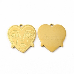 Ion Plating(IP) 304 Stainless Steel Pendants, Crying Face Heart Charms, Golden, 20x19x1.4mm, Hole: 1.5mm(STAS-F290-24G)