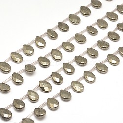 Teardrop Natural Pyrite Beads Strands, Top Drilled Beads, Faceted, 14x10x6mm, Hole: 1mm, about 26pcs/strand, 15.7 inches(G-I125-67A)