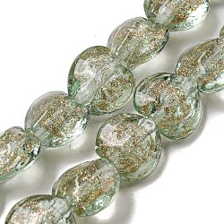 Handmade Gold Sand Lampwork Beads Strands, Heart, Dark Sea Green, 10.5~11x11.5~12x6.5~7.5mm, Hole: 1.2mm, about 45pcs/strand, 18.90 inch(48cm)(LAMP-L079-04B)