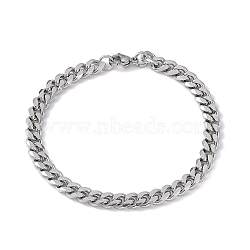 201 Stainless Steel Curb Chain Bracelet with 304 Stainless Steel Clasps for Men Women, Stainless Steel Color, 7-7/8 inch(20cm), Link: 8x6x2mm(BJEW-M235-02A-P)
