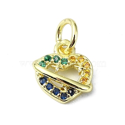 Brass Micro Pave Colorful Cubic Zirconia Pendants, with Jump Ring, Heart Charm, Real 18K Gold Plated, 9.5x8x2.5mm, Hole: 3mm(KK-H475-14G-03)