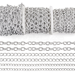 Pandahall 13M 3 Style Aluminium Cable & Textured Curb Chains, Unwelded, with Spool, Silver, 11~13.5x7.5~10x1.5~2mm(CHA-TA0001-20)