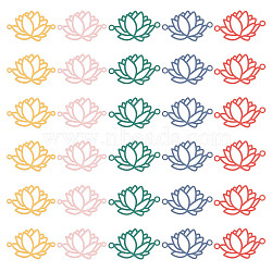 50Pcs 5 Colors Spray Painted 201 Stainless Steel Connector Charms, Etched Metal Embellishments, Lotus, Mixed Color, 14x22.5x0.5mm, Hole: 1.2mm, 10pcs/color(STAS-DC0007-98)