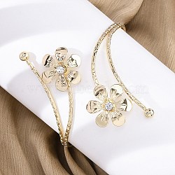 Lotus Alloy Arm Cuff Bangles for Girl Women, with Rhinestone, Golden, Inner Diameter: 3-1/4 inch(8.2cm)(AJEW-A063-01E-G)