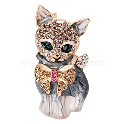 Cat Shape Enamel Pins, Alloy Rhinestone Brooches for Backpack Clothes, Light Grey, 45x20mm(PW-WG05E0D-01)