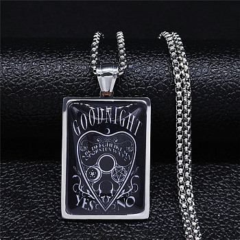 304 Stainless Steel Necklaces, with Glass Pendants, Rectangle with Heart, Stainless Steel Color, 23.23 inch(59cm)